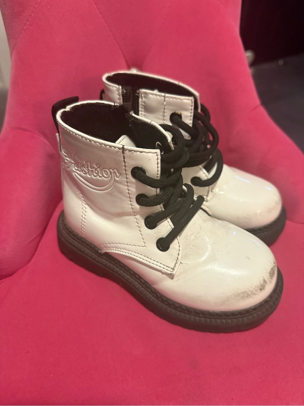 Fashion Bug White Kids Lace-Up Ankle Boots with Black Laces